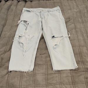 Old Navy Light Blue High Rise Overly Distressed Button Fly Women Jeans Size 14!